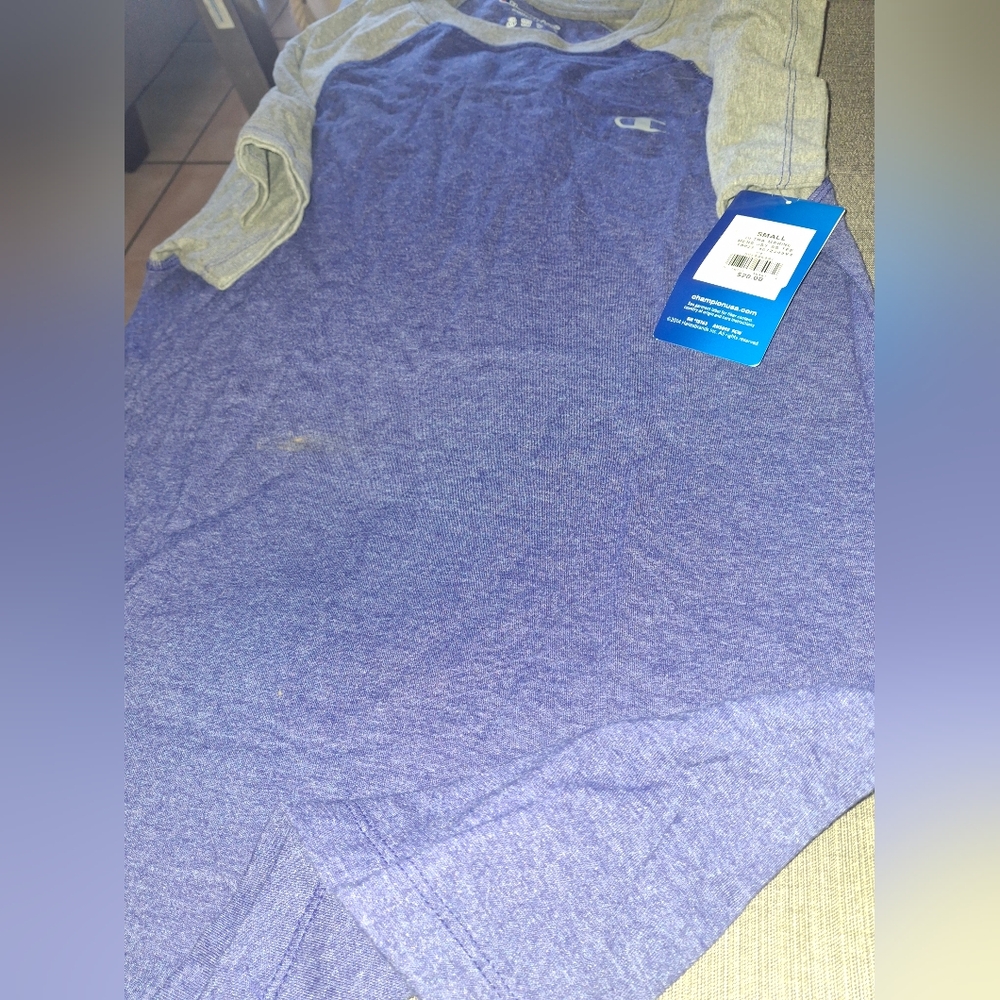 Champion Heather Blue and Gray Raglan Tee
